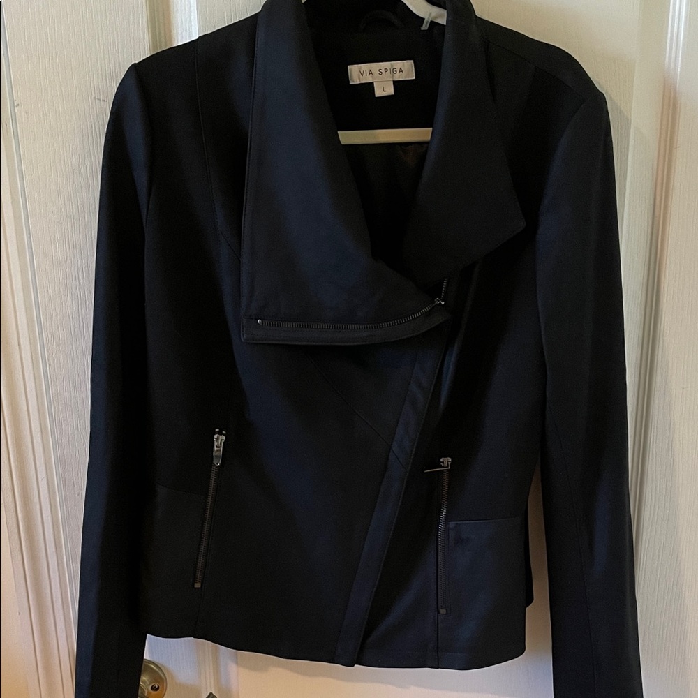 Via Spiga Black Leather Moto Jacket for Women